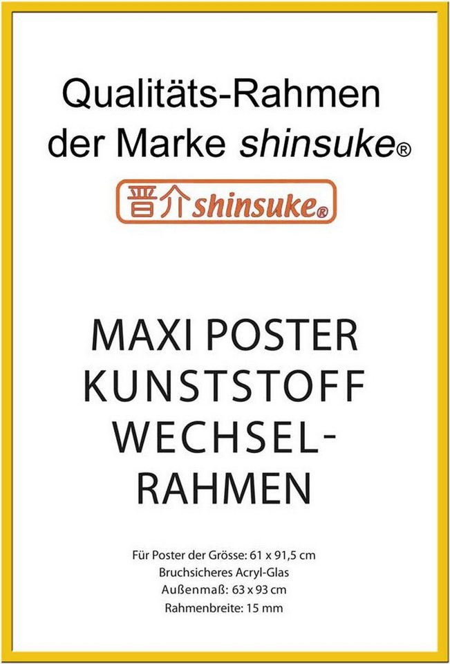 empireposter Rahmen Posterrahmen Wechselrahmen Shinsuke® Maxi-Poster Profil: 15mm Kunststoff 61x91,5cm, Farbe gelb mit Acryl-Scheibe von empireposter