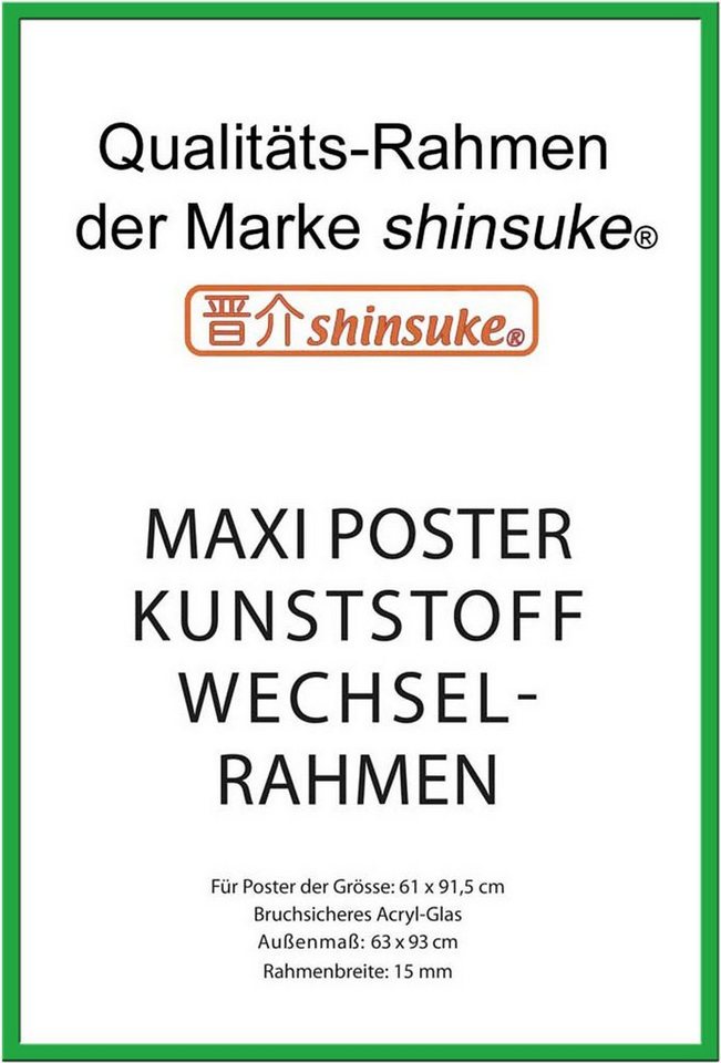 empireposter Rahmen Posterrahmen Wechselrahmen Shinsuke® Maxi-Poster Profil: 15mm Kunststoff 61x91,5cm, Farbe grün mit Acryl-Scheibe von empireposter