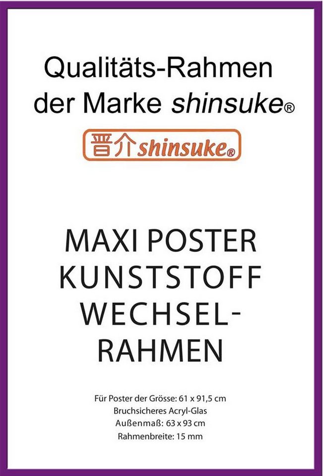 empireposter Rahmen Posterrahmen Wechselrahmen Shinsuke® Maxi-Poster Profil: 15mm Kunststoff 61x91,5cm, Farbe lila mit Acryl-Scheibe von empireposter