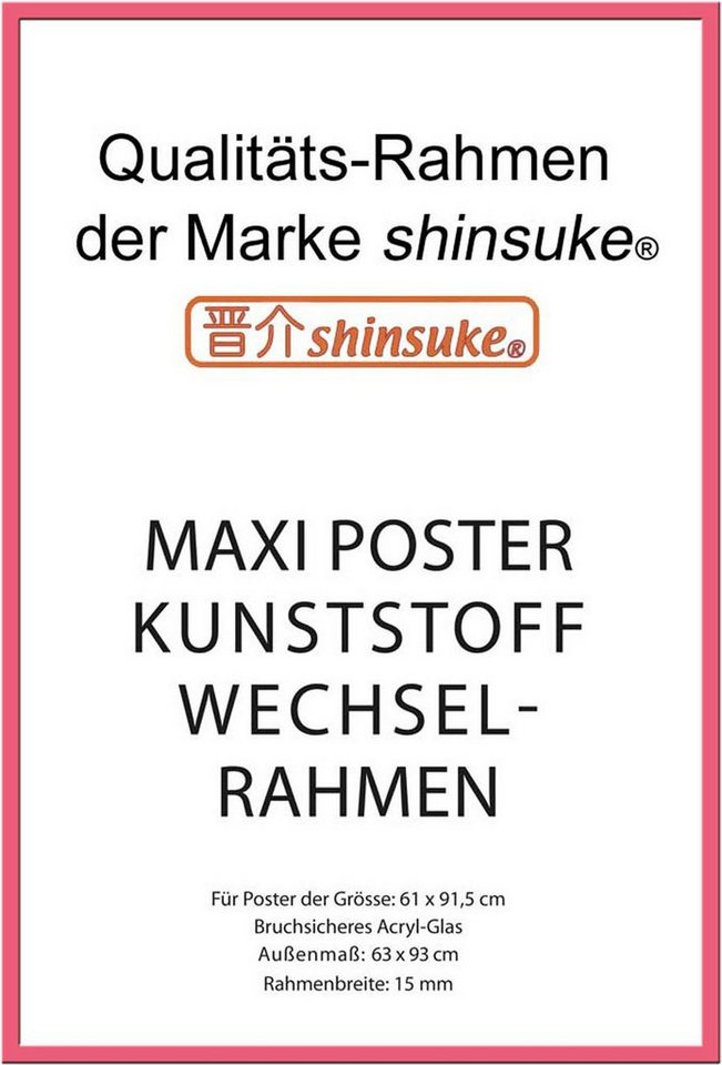 empireposter Rahmen Posterrahmen Wechselrahmen Shinsuke® Maxi-Poster Profil: 15mm Kunststoff 61x91,5cm, Farbe rosa mit Acryl-Scheibe von empireposter