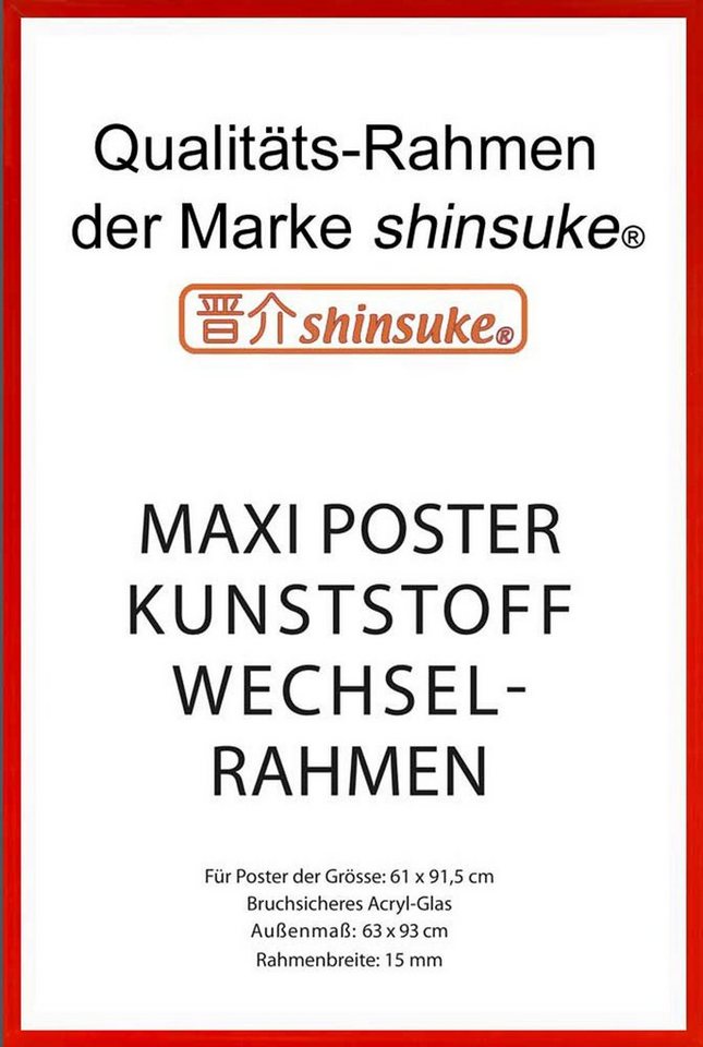 empireposter Rahmen Posterrahmen Wechselrahmen Shinsuke® Maxi-Poster Profil: 15mm Kunststoff 61x91,5cm, Farbe rot mit Acryl-Scheibe von empireposter