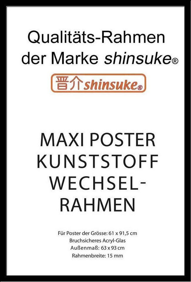 empireposter Rahmen Posterrahmen Wechselrahmen Shinsuke® Maxi-Poster Profil: 15mm Kunststoff 61x91,5cm, Farbe schwarz mit Acryl-Scheibe von empireposter