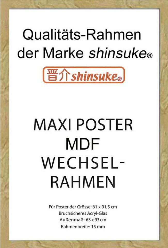 empireposter Rahmen Wechselrahmen, Shinsuke® Maxi MDF mit Acryl-Scheibe Größe 61x91,5 cm, Ausführung: Buche (Imitat) von empireposter