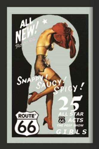 empireposter Route 66 - Pin Up Bedruckter Spiegel mit Kunststoff Rahmen in Holzoptik von empireposter