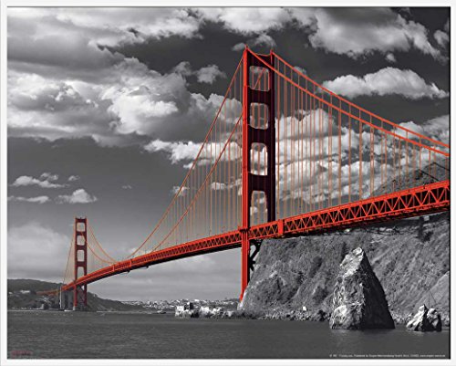 empireposter San Francisco Golden Gate Bridge Colorlight Mini Poster schwarz-Weiss Foto San Francisco USA 50x40cm + Wechselrahmen, Shinsuke® Maxi Kunststoff Weiss, Acryl-Scheibe von empireposter