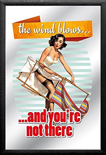 empireposter Vintage Pin-Up - The Wind Bedruckter Spiegel mit Kunststoff Rahmen in Holzoptik Grösse 20x30 cm von empireposter