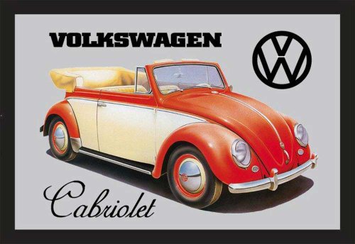 empireposter Volkswagen - Beetle Cabriolet - Bedruckter Spiegel mit Kunststoff Rahmen in Holzoptik, Kult-Spiegel - 30x20 cm von empireposter