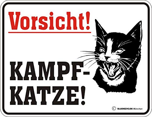 empireposter Vorsicht Kampfkatze - Blech-Schild Blechschild mit Spruch, 4 Saugnäpfe - Grösse 22x17 cm von empireposter