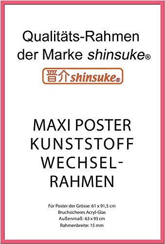 empireposter Wechselrahmen Shinsuke® Maxi-Poster 61,5x91cm Qualitätsrahmen, Profil: 15mm - Kunststoff Rosa, Acrylscheibe beidseitig foliengeschützt von empireposter