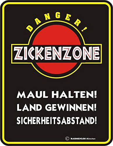 empireposter Zickenzone - Blech-Schild Blechschild mit Spruch, 4 Saugnäpfe - Grösse 17x22 cm von empireposter