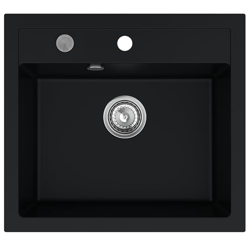 SINK QUALITY Granit Spülbecken schwarz 56 x 51 cm - inkl. Siphon Push, Abtropfgestell, Impregnate - Waschbecken für Küche - Spüle für 60 cm Unterschrank Granitspüle für Küche von empiria SINK QUALITY