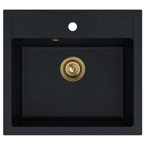 SINK QUALITY Granit Spülbecken schwarz metallisch 56 x 51 cm - inkl. gold Siphon manuell, Abtropfgestell, Impregnate - Waschbecken für Küche - Spüle für 60 cm Unterschrank Granitspüle für Küche von empiria SINK QUALITY