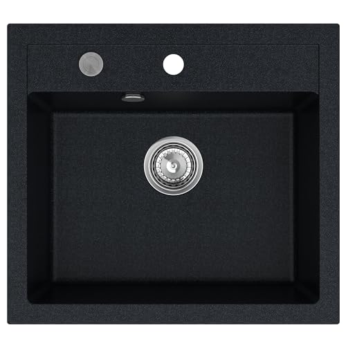 SINK QUALITY Granit Spülbecken schwarz metallisch 56 x 51 cm - inkl. Siphon Push, Abtropfgestell, Impregnate - Waschbecken für Küche - Spüle für 60 cm Unterschrank Granitspüle für Küche von empiria SINK QUALITY