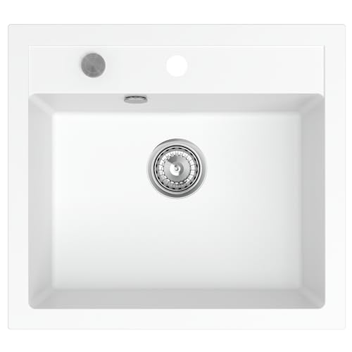 SINK QUALITY Granit Spülbecken weiß 56 x 51 cm - inkl. Siphon Push, Abtropfgestell, Impregnate - Waschbecken für Küche - Spüle für 60 cm Unterschrank Granitspüle für Küche von empiria SINK QUALITY