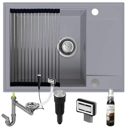 SINK QUALITY Granitspüle grau 62x46 - Spülbecken mit Siphon PUSH, Abtropfgestell, Imprägniermittel - Küchenspüle grau mit Abtropffläche für 55er Unterschrank SINK QUALITY Granitspüle grau 62x46 - Spülbecken mit Siphon PUSH, Abtropfgestell, Imprägniermittel - Küchenspüle grau mit Abtropffläche für 55er Unterschrank von empiria SINK QUALITY