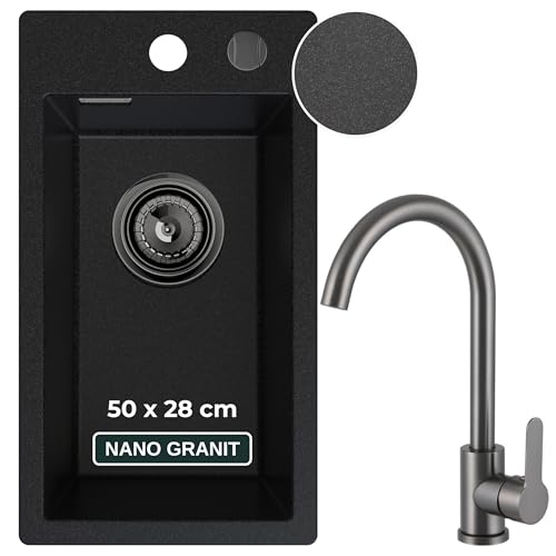 SINK QUALITY Küchenspüle Graphit mit Armatur 28x50 cm - Spülbecken mit Wasserhahn, Siphon graphit und Imprägniermittel - Granitspüle klein für Unterschränke ab 40 cm - Einbauspüle aus Granit SINK QUALITY Küchenspüle Graphit mit Armatur 28x50 cm - Spülbecken mit Wasserhahn, Siphon graphit und Imprägniermittel - Granitspüle klein für Unterschränke ab 40 cm - Einbauspüle aus Granit von empiria SINK QUALITY