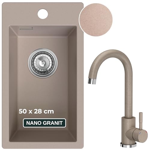 SINK QUALITY Küchenspüle beige mit Armatur 28x50 cm - Spülbecken mit Wasserhahn, Siphon und Imprägniermittel - Granitspüle klein für Unterschränke ab 40 cm - Einbauspüle aus Granit SINK QUALITY Küchenspüle beige mit Armatur 28x50 cm - Spülbecken mit Wasserhahn, Siphon und Imprägniermittel - Granitspüle klein für Unterschränke ab 40 cm - Einbauspüle aus Granit von empiria SINK QUALITY