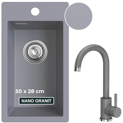SINK QUALITY Küchenspüle grau mit Armatur 28x50 cm - Spülbecken mit Wasserhahn, Siphon und Imprägniermittel - Granitspüle klein für Unterschränke ab 40 cm - Einbauspüle aus Granit SINK QUALITY Küchenspüle grau mit Armatur 28x50 cm - Spülbecken mit Wasserhahn, Siphon und Imprägniermittel - Granitspüle klein für Unterschränke ab 40 cm - Einbauspüle aus Granit von empiria SINK QUALITY