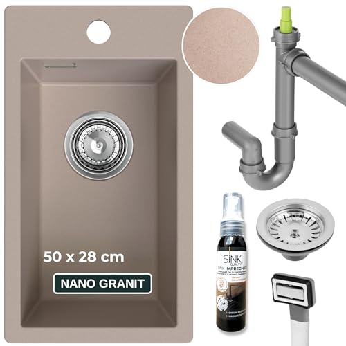 SINK QUALITY Küchenspüle klein beige 28x50 cm - Spülbecken schmal mit Siphon und Imprägniermittel - Granitspüle klein für Unterschränke ab 40 cm - Einbauspüle aus Granit SINK QUALITY Küchenspüle klein beige 28x50 cm - Spülbecken schmal mit Siphon und Imprägniermittel - Granitspüle klein für Unterschränke ab 40 cm - Einbauspüle aus Granit von empiria SINK QUALITY