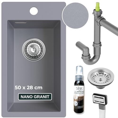 SINK QUALITY Küchenspüle klein grau 28x50 cm - Spülbecken schmal mit Siphon und Imprägniermittel - Granitspüle klein für Unterschränke ab 40 cm - Einbauspüle aus Granit SINK QUALITY Küchenspüle klein grau 28x50 cm - Spülbecken schmal mit Siphon und Imprägniermittel - Granitspüle klein für Unterschränke ab 40 cm - Einbauspüle aus Granit von empiria SINK QUALITY