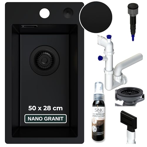 SINK QUALITY Küchenspüle klein schwarz 28x50 cm - Spülbecken schmal mit Siphon PUSH schwarz und Imprägniermittel - Granitspüle klein für Unterschränke ab 40 cm - Einbauspüle aus Granit SINK QUALITY Küchenspüle klein schwarz 28x50 cm - Spülbecken schmal mit Siphon PUSH schwarz und Imprägniermittel - Granitspüle klein für Unterschränke ab 40 cm - Einbauspüle aus Granit von empiria SINK QUALITY