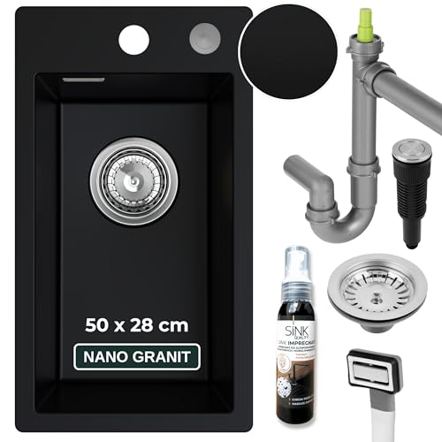 SINK QUALITY Küchenspüle klein schwarz 28x50 cm - Spülbecken schmal mit Siphon PUSH und Imprägniermittel - Granitspüle klein für Unterschränke ab 40 cm - Einbauspüle aus Granit SINK QUALITY Küchenspüle klein schwarz 28x50 cm - Spülbecken schmal mit Siphon PUSH und Imprägniermittel - Granitspüle klein für Unterschränke ab 40 cm - Einbauspüle aus Granit von empiria SINK QUALITY