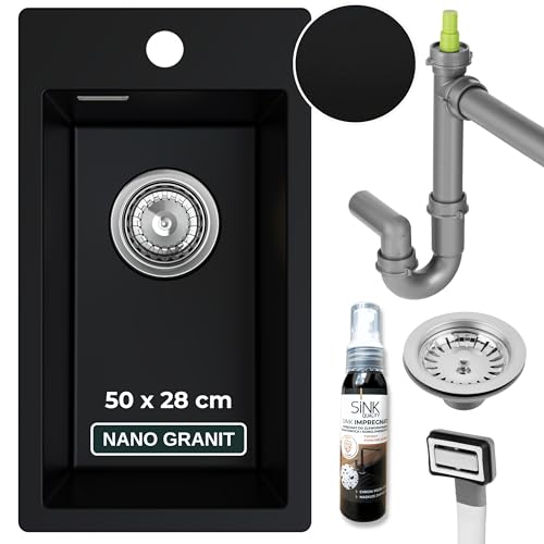 SINK QUALITY Küchenspüle klein schwarz 28x50 cm - Spülbecken schmal mit Siphon und Imprägniermittel - Granitspüle klein für Unterschränke ab 40 cm - Einbauspüle aus Granit SINK QUALITY Küchenspüle klein schwarz 28x50 cm - Spülbecken schmal mit Siphon und Imprägniermittel - Granitspüle klein für Unterschränke ab 40 cm - Einbauspüle aus Granit von empiria SINK QUALITY