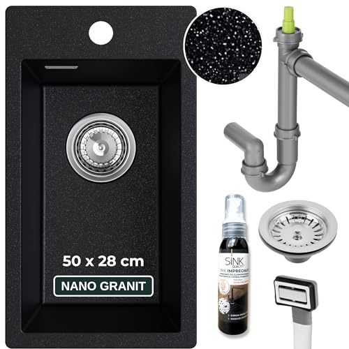 SINK QUALITY Küchenspüle klein schwarz mit weißen Flecken 28x50 cm - Spülbecken schmal mit Siphon und Imprägniermittel - Granitspüle klein für Unterschränke ab 40 cm - Einbauspüle aus Granit SINK QUALITY Küchenspüle klein schwarz mit weißen Flecken 28x50 cm - Spülbecken schmal mit Siphon und Imprägniermittel - Granitspüle klein für Unterschränke ab 40 cm - Einbauspüle aus Granit von empiria SINK QUALITY