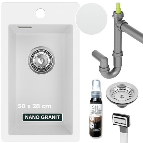 SINK QUALITY Küchenspüle klein weiß 28x50 cm - Spülbecken schmal mit Siphon und Imprägniermittel - Granitspüle klein für Unterschränke ab 40 cm - Einbauspüle aus Granit SINK QUALITY Küchenspüle klein weiß 28x50 cm - Spülbecken schmal mit Siphon und Imprägniermittel - Granitspüle klein für Unterschränke ab 40 cm - Einbauspüle aus Granit von empiria SINK QUALITY