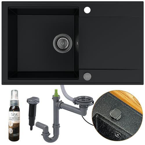 SINK QUALITY Küchenspüle mit Abtropffläche - Spülbecken Schwarz 78x46 cm - inkl. Siphon Graphitmetallic und Imprägnieren - Einbauspüle für 60er Unterschrank - Granitspüle Schwarz XXL SINK QUALITY Küchenspüle mit Abtropffläche - Spülbecken Schwarz 78x46 cm - inkl. Siphon Graphitmetallic und Imprägnieren - Einbauspüle für 60er Unterschrank - Granitspüle Schwarz XXL von empiria SINK QUALITY