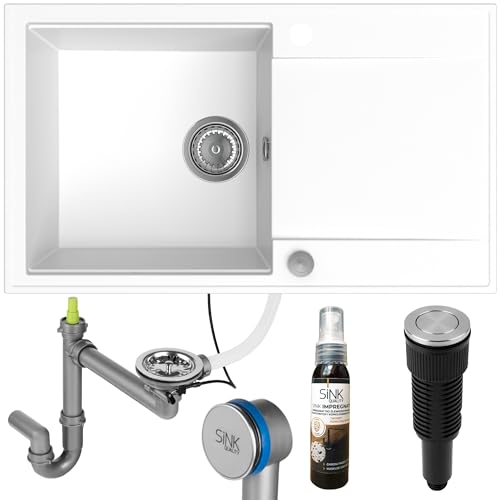 SINK QUALITY Küchenspüle mit Abtropffläche - Spülbecken Weiß 78x46 cm - inkl. Siphon PUSH und Imprägnieren - Einbauspüle für 60er Unterschrank - Granitspüle Weiß XXL SINK QUALITY Küchenspüle mit Abtropffläche - Spülbecken Weiß 78x46 cm - inkl. Siphon PUSH und Imprägnieren - Einbauspüle für 60er Unterschrank - Granitspüle Weiß XXL von empiria SINK QUALITY