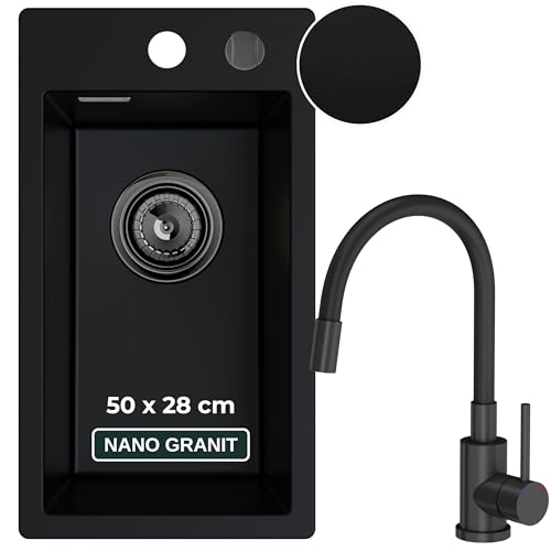 SINK QUALITY Küchenspüle mit Armatur schwarz 28x50 cm - Spülbecken mit Wasserhahn, Siphon Graphit und Imprägniermittel - Granitspüle klein für Unterschränke ab 40 cm - Einbauspüle aus Granit SINK QUALITY Küchenspüle mit Armatur schwarz 28x50 cm - Spülbecken mit Wasserhahn, Siphon Graphit und Imprägniermittel - Granitspüle klein für Unterschränke ab 40 cm - Einbauspüle aus Granit von empiria SINK QUALITY
