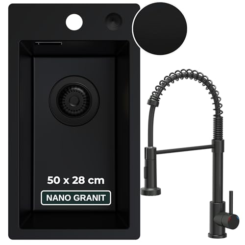SINK QUALITY Küchenspüle mit Armatur schwarz 28x50 cm - Spülbecken mit Wasserhahn, Siphon PUSH schwarz und Imprägniermittel - Granitspüle klein für Unterschränke ab 40 cm - Einbauspüle aus Granit SINK QUALITY Küchenspüle mit Armatur schwarz 28x50 cm - Spülbecken mit Wasserhahn, Siphon PUSH schwarz und Imprägniermittel - Granitspüle klein für Unterschränke ab 40 cm - Einbauspüle aus Granit von empiria SINK QUALITY
