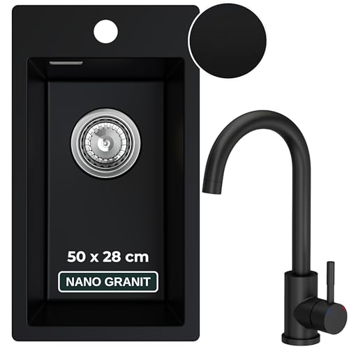 SINK QUALITY Küchenspüle mit Armatur schwarz 28x50 cm - Spülbecken mit Wasserhahn, Siphon und Imprägniermittel - Granitspüle klein für Unterschränke ab 40 cm - Einbauspüle aus Granit SINK QUALITY Küchenspüle mit Armatur schwarz 28x50 cm - Spülbecken mit Wasserhahn, Siphon und Imprägniermittel - Granitspüle klein für Unterschränke ab 40 cm - Einbauspüle aus Granit von empiria SINK QUALITY