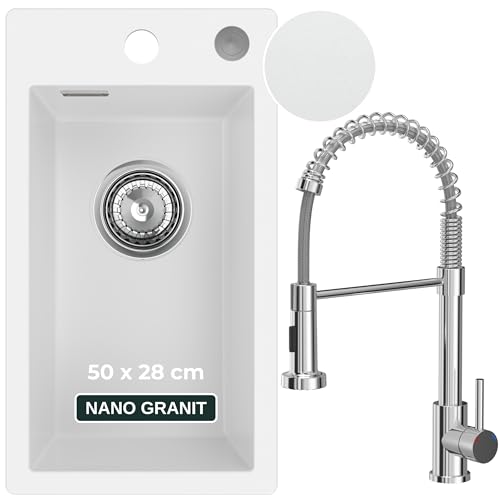 SINK QUALITY Küchenspüle weiß mit Armatur 28x50 cm - Spülbecken mit Wasserhahn, Siphon PUSH und Imprägniermittel - Granitspüle klein für Unterschränke ab 40 cm - Einbauspüle aus Granit SINK QUALITY Küchenspüle weiß mit Armatur 28x50 cm - Spülbecken mit Wasserhahn, Siphon PUSH und Imprägniermittel - Granitspüle klein für Unterschränke ab 40 cm - Einbauspüle aus Granit von empiria SINK QUALITY
