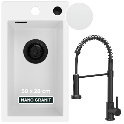 SINK QUALITY Küchenspüle weiß mit Armatur 28x50 cm - Spülbecken mit Wasserhahn, Siphon schwarz PUSH und Imprägniermittel - Granitspüle klein für Unterschränke ab 40 cm - Einbauspüle aus Granit SINK QUALITY Küchenspüle weiß mit Armatur 28x50 cm - Spülbecken mit Wasserhahn, Siphon schwarz PUSH und Imprägniermittel - Granitspüle klein für Unterschränke ab 40 cm - Einbauspüle aus Granit von empiria SINK QUALITY