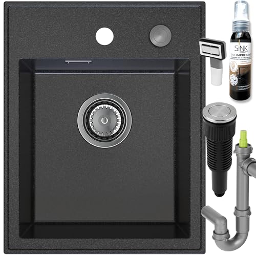 SINK QUALITY Spülbecken Graphit 40x50 cm - Granitspüle Graphit mit Siphon PUSH und Imprägnierung - Spüle ohne Abtropffläche - Kleines Spülbecken für Küche für Unterschränke ab 40 cm Breite SINK QUALITY Spülbecken Graphit 40x50 cm - Granitspüle Graphit mit Siphon PUSH und Imprägnierung - Spüle ohne Abtropffläche - Kleines Spülbecken für Küche für Unterschränke ab 40 cm Breite von empiria SINK QUALITY