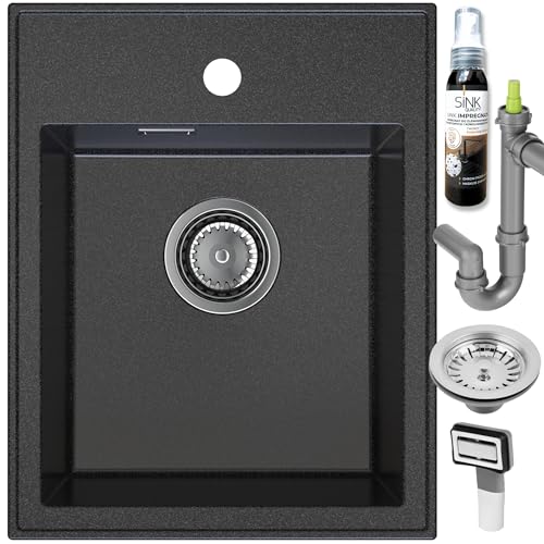 SINK QUALITY Spülbecken Graphit 40x50 cm - Granitspüle Graphit mit Siphon und Imprägnierung - Spüle ohne Abtropffläche - Kleines Spülbecken für Küche für Unterschränke ab 40 cm Breite SINK QUALITY Spülbecken Graphit 40x50 cm - Granitspüle Graphit mit Siphon und Imprägnierung - Spüle ohne Abtropffläche - Kleines Spülbecken für Küche für Unterschränke ab 40 cm Breite von empiria SINK QUALITY