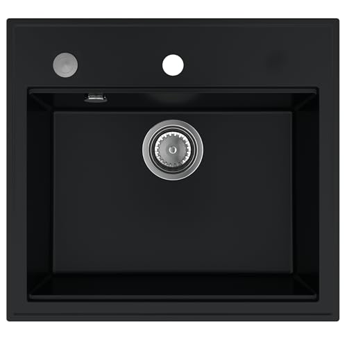 SINK QUALITY Spülbecken Schwarz Granit 56 x 51 cm - Küchenspüle mit Siphon PUSH - Waschbecken Küche Schwarz - Spülbecken für 60 cm Schrank - Einbauspüle Schwarz - Abwaschbecken Küche von empiria SINK QUALITY