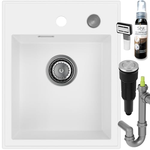 SINK QUALITY Spülbecken Weiß 40x50 cm - Granitspüle Weiß mit Siphon PUSH und Imprägnierung - Spüle ohne Abtropffläche - Kleines Spülbecken für Küche für Unterschränke ab 40 cm Breite SINK QUALITY Spülbecken Weiß 40x50 cm - Granitspüle Weiß mit Siphon PUSH und Imprägnierung - Spüle ohne Abtropffläche - Kleines Spülbecken für Küche für Unterschränke ab 40 cm Breite von empiria SINK QUALITY