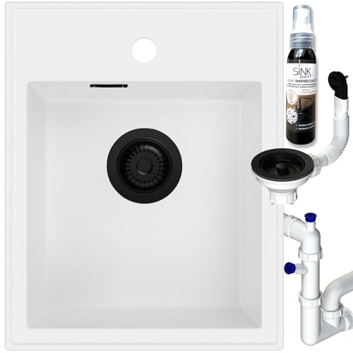 SINK QUALITY Spülbecken Weiß 40x50 cm - Granitspüle Weiß mit Siphon schwarz und Imprägnierung - Spüle ohne Abtropffläche - Kleines Spülbecken für Küche für Unterschränke ab 40 cm Breite SINK QUALITY Spülbecken Weiß 40x50 cm - Granitspüle Weiß mit Siphon schwarz und Imprägnierung - Spüle ohne Abtropffläche - Kleines Spülbecken für Küche für Unterschränke ab 40 cm Breite von empiria SINK QUALITY