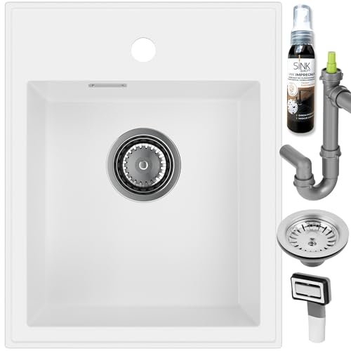SINK QUALITY Spülbecken Weiß 40x50 cm - Granitspüle Weiß mit Siphon und Imprägnierung - Spüle ohne Abtropffläche - Kleines Spülbecken für Küche für Unterschränke ab 40 cm Breite SINK QUALITY Spülbecken Weiß 40x50 cm - Granitspüle Weiß mit Siphon und Imprägnierung - Spüle ohne Abtropffläche - Kleines Spülbecken für Küche für Unterschränke ab 40 cm Breite von empiria SINK QUALITY