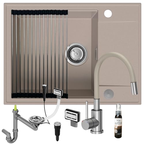 SINK QUALITY Spülbecken beige mit Armatur Set 62x46 - Spüle mit wasserhahn, Siphon PUSH, Abtropfgestell, Imprägniermittel - Küchenspüle Komplettset für 55er Unterschrank SINK QUALITY Spülbecken beige mit Armatur Set 62x46 - Spüle mit wasserhahn, Siphon PUSH, Abtropfgestell, Imprägniermittel - Küchenspüle Komplettset für 55er Unterschrank von empiria SINK QUALITY