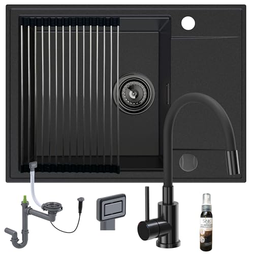 SINK QUALITY Spülbecken graphit mit Armatur Set 62x46 - Spüle mit wasserhahn, Siphon graphit, Abtropfgestell, Imprägniermittel - Küchenspüle Komplettset für 55er Unterschrank SINK QUALITY Spülbecken graphit mit Armatur Set 62x46 - Spüle mit wasserhahn, Siphon graphit, Abtropfgestell, Imprägniermittel - Küchenspüle Komplettset für 55er Unterschrank von empiria SINK QUALITY