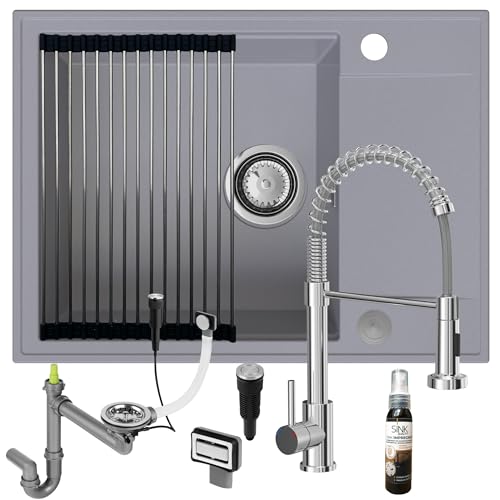 SINK QUALITY Spülbecken grau mit Armatur Set 62x46 - Spüle mit wasserhahn, Siphon PUSH, Abtropfgestell, Imprägniermittel - Küchenspüle Komplettset für 55er Unterschrank SINK QUALITY Spülbecken grau mit Armatur Set 62x46 - Spüle mit wasserhahn, Siphon PUSH, Abtropfgestell, Imprägniermittel - Küchenspüle Komplettset für 55er Unterschrank von empiria SINK QUALITY