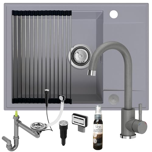 SINK QUALITY Spülbecken grau mit Armatur Set 62x46 - Spüle mit wasserhahn, Siphon PUSH, Abtropfgestell, Imprägniermittel - Küchenspüle Komplettset für 55er Unterschrank SINK QUALITY Spülbecken grau mit Armatur Set 62x46 - Spüle mit wasserhahn, Siphon PUSH, Abtropfgestell, Imprägniermittel - Küchenspüle Komplettset für 55er Unterschrank von empiria SINK QUALITY