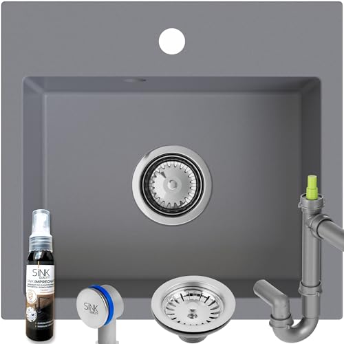 SINK Quality Spülbecken Grau 45 × 42 cm - Einbauspüle mit Siphon und Imprägnierung - Spüle grau für Unterschrank ab 45cm - Granitspüle 1 Becken - Spüle ohne Abtropffläche von empiria SINK QUALITY