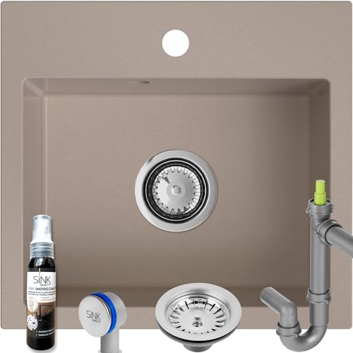 SINK Quality Spülbecken beige 45 × 42 cm - Einbauspüle mit Siphon und Imprägnierung - Waschbecken beige für Unterschrank ab 45cm - Granitspüle 1 Becken - Spüle ohne Abtropffläche von empiria SINK QUALITY