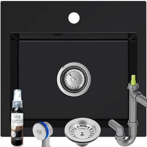 SINK Quality Spüle Schwarz 45 × 42 cm - Spülbecken mit Siphon und Imprägnierung - Waschbecken für Unterschrank ab 45cm - Granitspüle 1 Becken - schwarze Spüle ohne Abtropffläche SINK Quality Spüle Schwarz 45 × 42 cm - Spülbecken mit Siphon und Imprägnierung - Waschbecken für Unterschrank ab 45cm - Granitspüle 1 Becken - schwarze Spüle ohne Abtropffläche von empiria SINK QUALITY
