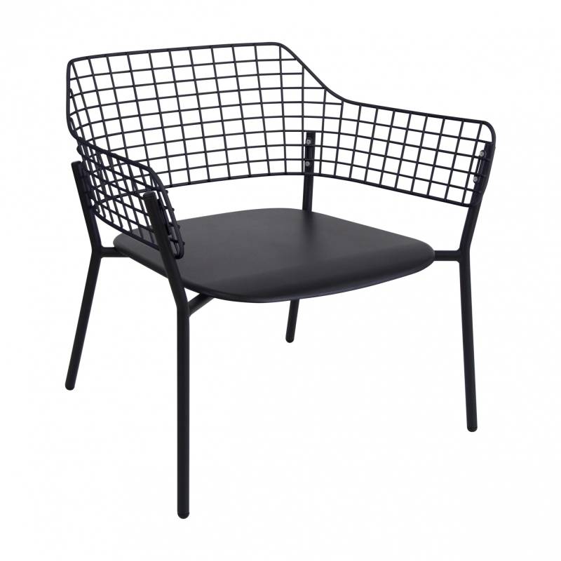 Emu - Lyze Lounge Gartenarmlehnstuhl - schwarz/Sitz Edelstahl lackiert/BxHxT 76x73x72cm/Gestell Aluminium lackiert von Emu